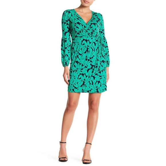 navy floral cut in neck wrap dress